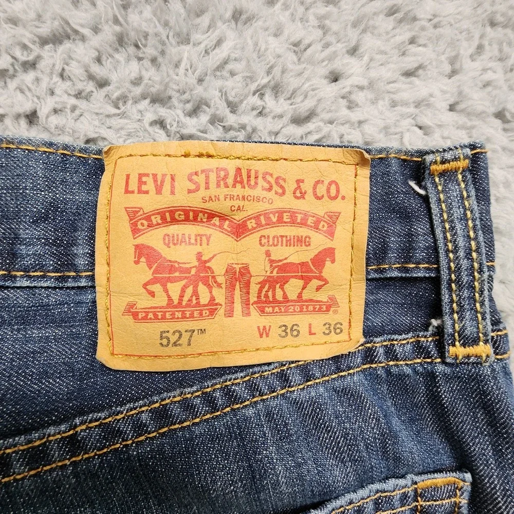 Levis 527 Bootcut Jeans Mens 36x36 (Fits as 36x33) Blue Whiskered Cowboy Western